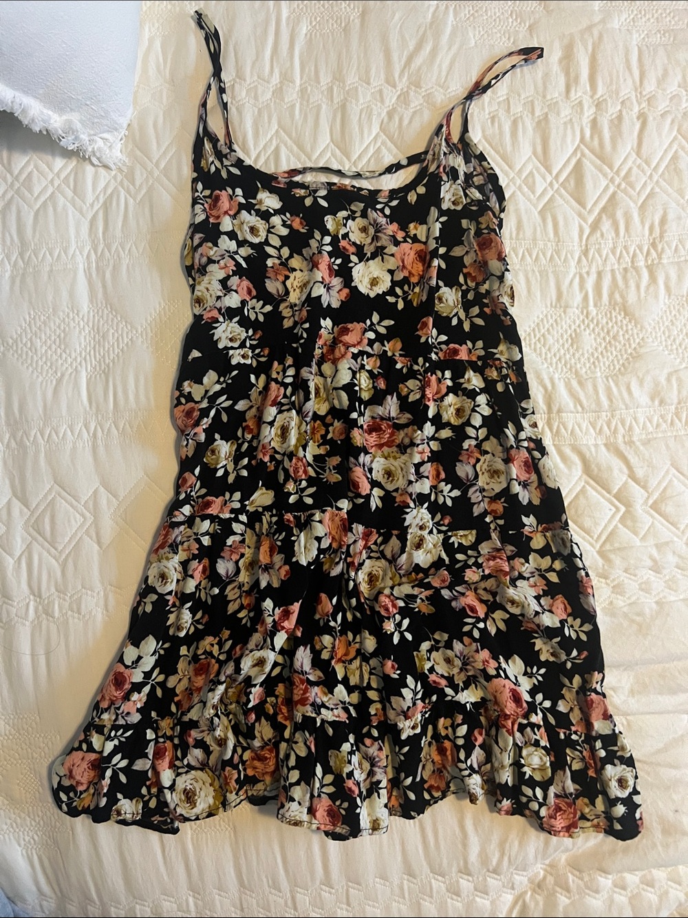 Full Tilt Black Floral Mini Dress with Pink and Cream Roses